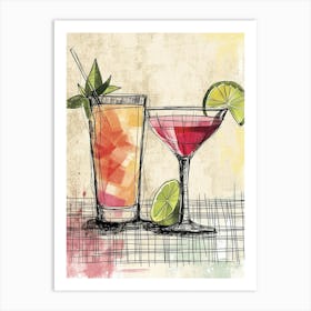 Chic Linework Cocktails Art Print