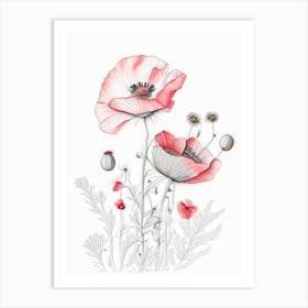 Poppy Floral Quentin Blake Inspired Illustration 4 Flower Art Print