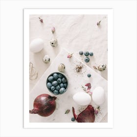 Easter Eggs And Blueberries Art Print