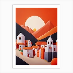 Village At Sunset Art Print