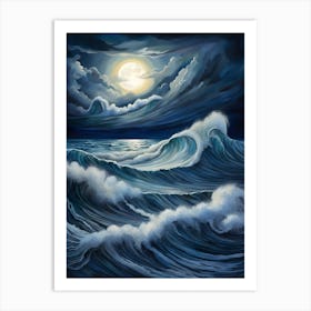 Ocean Waves At Night Storm Sea Art Print