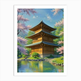 Kyoto Pagoda Cherry Blossoms Mount Fuji Japan Art Print