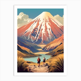 Tongariro Alpine Crossing New Zealand 3 Vintage Travel Illustration Art Print