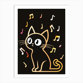 Cat With Music Notes 17 Art Print