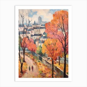 Autumn City Park Painting Parc De Belleville Paris France 3 Art Print