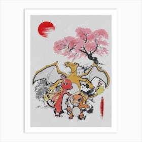 Charmander Pokemon Cherry Blossom Art Print