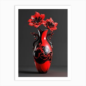 Red Vase With Flowers Art Print