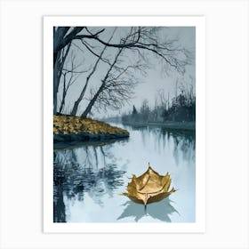 Leaf Floating In A River Art Print