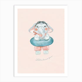 Elephant In Swimsuit Kids and Nursery Art Print