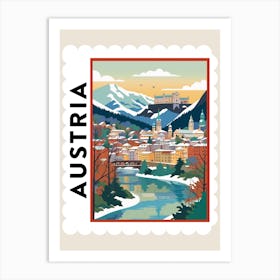 Retro Winter Stamp Poster Salzburg Austria 3 Art Print