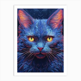 Neon Cat Portrait Art Print