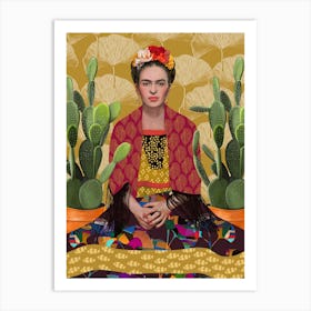 Mexican woman and cactus Art Print