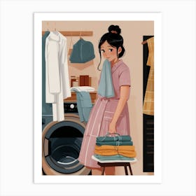 Asian Woman Doing Laundry Art Print