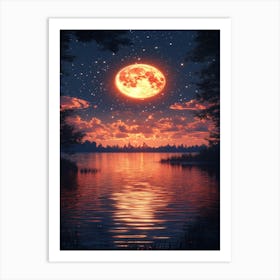 Full Moon Over Lake 4 Art Print