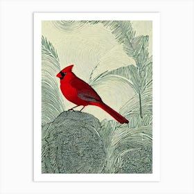 Northern Cardinal Linocut Bird Art Print
