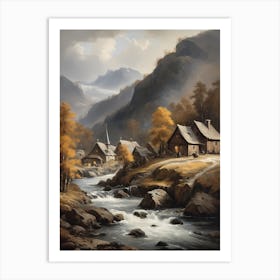 In The Wake Of The Mountain A Classic Painting Of A Village Scene (18) Art Print