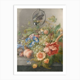 Still Life with Flowers, Fruit, a Great Tit and a Mouse Art Print