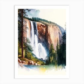 Yosemite Upper Falls, United States Water Colour  (2) Art Print