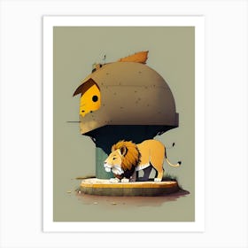 Lion On A Rocket Art Print