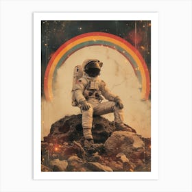 Space Odyssey: Retro Poster featuring Asteroids, Rockets, and Astronauts: Astronaut In Space 6 Art Print