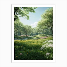 A Peak Into A Vibrant And Lush Park The Vivid Greens Of Spring Foliage Captured In A Soft Blur Add Art Print