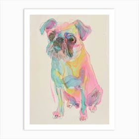 Neon Watercolour Affenpinscher Dog Line Illustration Art Print