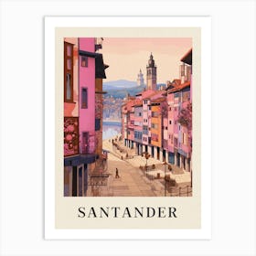 Santander Spain 1 Vintage Pink Travel Illustration Poster Art Print