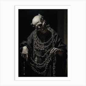 A Painting Showing A Skeleton With Chains On Top Art Print