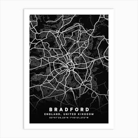 Bradford England Black Map Art Print