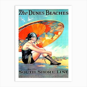 Dunes Beaches, Girl Under Umbrella Art Print