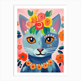 Russian Blue Cat With A Flower Crown Painting Matisse Style 1 Art Print