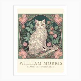 William Morris  Inspired  Classic Cats With Stars Sage And Pink Art Print