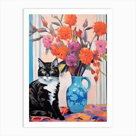 Delphinium Flower Vase And A Cat, A Painting In The Style Of Matisse 3 Art Print