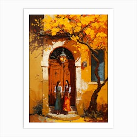 Two Women In Front Of A Door Art Print