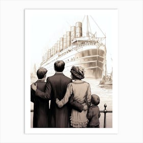 Titanic Family Boarding Ship Illustration 2 Art Print