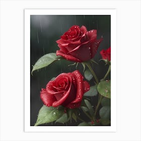 Red Roses At Rainy With Water Droplets Vertical Composition 19 Art Print