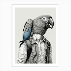 Portrait Of A Man With A Parrot Art Print