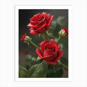 Red Roses At Rainy With Water Droplets Vertical Composition 9 Art Print