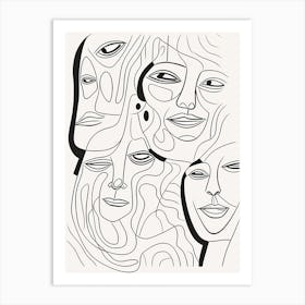 Faces In Black And White Line Art Clear 1 Art Print