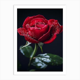 Red Rose With Water Droplets 1 Art Print