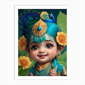 Dreamshaper V7 Babi Krishna With Cute Smile Peacock Theme 0 Art Print