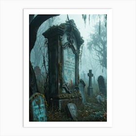 An Eerie Signboard Covered In Peeling Paint Sits Rusted At The Entrance Of An Abandoned Cemetery Shr Art Print