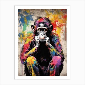 Colourful Thinker Monkey Graffii Style 3 Art Print