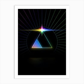 Neon Geometric Glyph in Candy Blue and Pink with Rainbow Sparkle on Black n.0375 Art Print