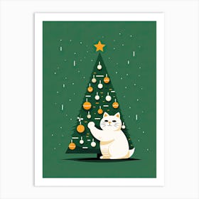 Christmas Tree and White Cat Art Print