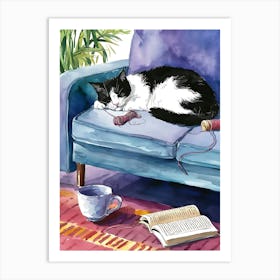 Cat Sleeping On Couch Art Print