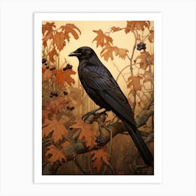 Dark And Moody Botanical Raven 3 Art Print
