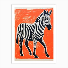 Zebra, Woodblock Animal  Drawing 2 Art Print