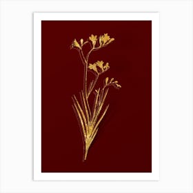 Vintage Freesia Botanical in Gold on Red n.0566 Art Print