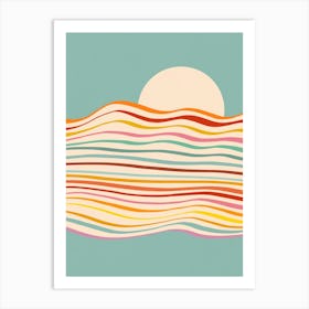 Minimal Abstract Retro Sea Of Change Sunset Blue Art Print